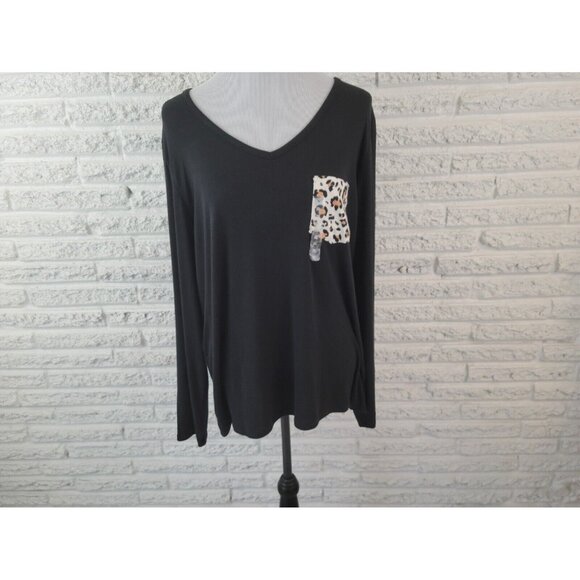 Liz Claiborne Womens Top Extra Large XL Pajama Knit Black Pocket BLA186E - Picture 1 of 7